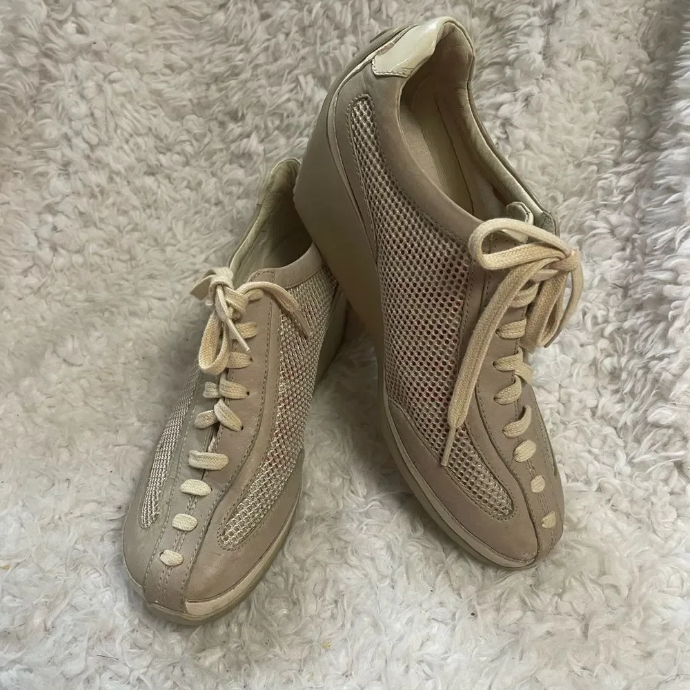 TSUBO Wedge Leather & Mesh khaki & beige Sneakers SZ9